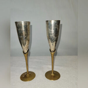 Antique Champagne Flute Glasses S. P. Brass India Brass Copper